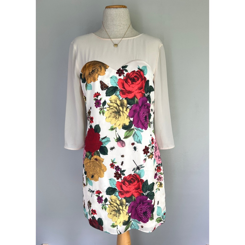 Ted Baker‎ Floral Print Sheath Dress Size 2 Beaded Party Cocktail Wedding Formal